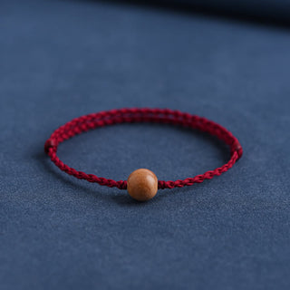 Buddha Gift Natural Peach Wood Bead Ward Off Evil Spirits Braided Bracelet
