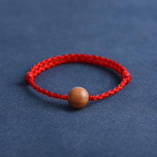 Buddha Gift Natural Peach Wood Bead Ward Off Evil Spirits Braided Bracelet