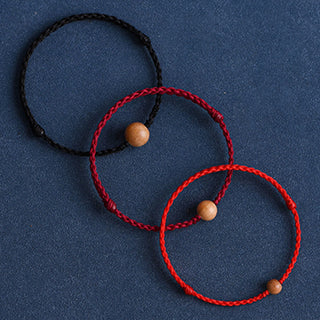 Buddha Gift Natural Peach Wood Bead Ward Off Evil Spirits Braided Bracelet