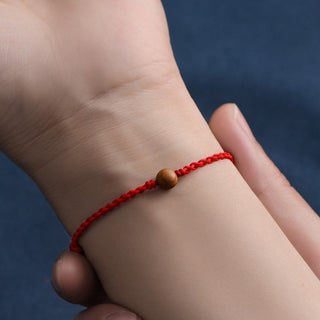 Buddha Gift Natural Peach Wood Bead Ward Off Evil Spirits Braided Bracelet