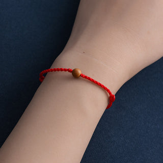 Buddha Gift Natural Peach Wood Bead Ward Off Evil Spirits Braided Bracelet