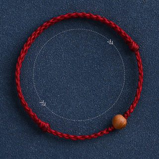 Buddha Gift Natural Peach Wood Bead Ward Off Evil Spirits Braided Bracelet