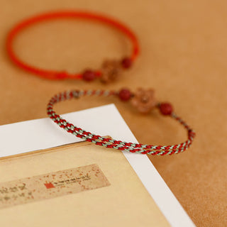 Buddha Gift Peach Wood Small Peach Blossom Cinnabar Wealth String Bracelet Anklet