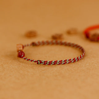 Buddha Gift Peach Wood Small Peach Blossom Cinnabar Wealth String Bracelet Anklet