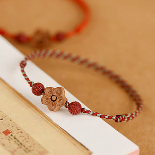 Buddha Gift Peach Wood Small Peach Blossom Cinnabar Wealth String Bracelet Anklet