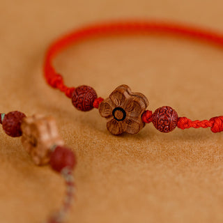 Buddha Gift Peach Wood Small Peach Blossom Cinnabar Wealth String Bracelet Anklet