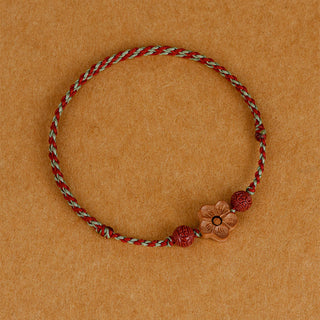 Buddha Gift Peach Wood Small Peach Blossom Cinnabar Wealth String Bracelet Anklet