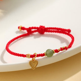 Buddha Gift 925 Sterling Silver Hetian Jade Bead Copper Coin Love Heart Charm Luck Bracelet