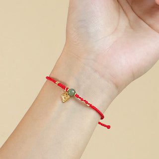 Buddha Gift 925 Sterling Silver Hetian Jade Bead Copper Coin Love Heart Charm Luck Bracelet