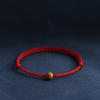 Buddha Gift Natural Peach Wood Bead Ward Off Evil Spirits Braided Bracelet