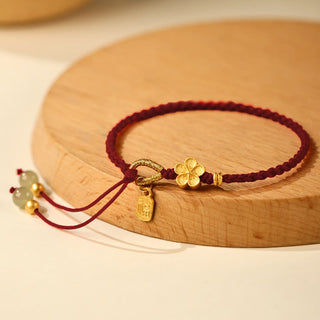 Buddha Gift Hetian Jade Small Peach Blossom Fu Character Charm Luck String Bracelet