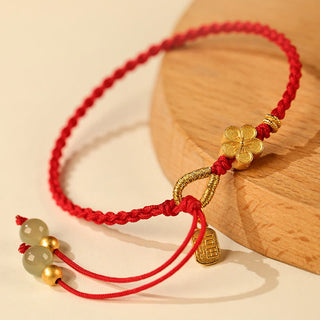 Buddha Gift Hetian Jade Small Peach Blossom Fu Character Charm Luck String Bracelet