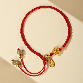 Buddha Gift Hetian Jade Small Peach Blossom Fu Character Charm Luck String Bracelet