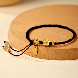 Buddha Gift Hetian Jade Small Peach Blossom Fu Character Charm Luck String Bracelet