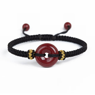 Buddha Gift Handmade Cinnabar Round Peace Buckle Concentration Braided Bracelet