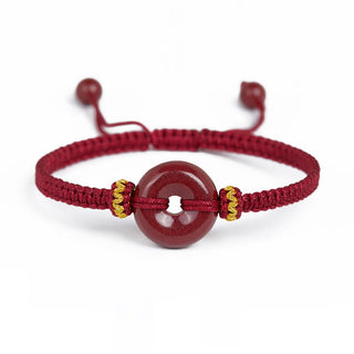 Buddha Gift Handmade Cinnabar Round Peace Buckle Concentration Braided Bracelet