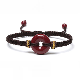 Buddha Gift Handmade Cinnabar Round Peace Buckle Concentration Braided Bracelet