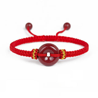 Buddha Gift Handmade Cinnabar Round Peace Buckle Concentration Braided Bracelet