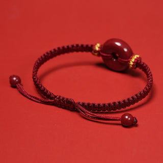 Buddha Gift Handmade Cinnabar Round Peace Buckle Concentration Braided Bracelet