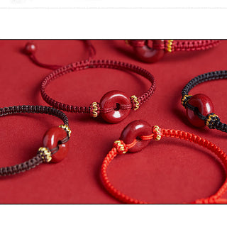 Buddha Gift Handmade Cinnabar Round Peace Buckle Concentration Braided Bracelet