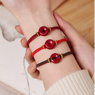 Buddha Gift Handmade Cinnabar Round Peace Buckle Concentration Braided Bracelet