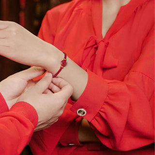 Buddha Gift Handmade Cinnabar Round Peace Buckle Concentration Braided Bracelet