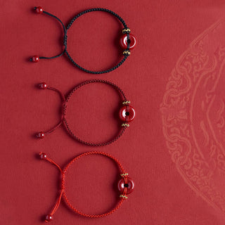 Buddha Gift Handmade Cinnabar Round Peace Buckle Concentration Braided Bracelet