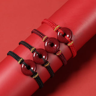 Buddha Gift Handmade Cinnabar Round Peace Buckle Concentration Braided Bracelet