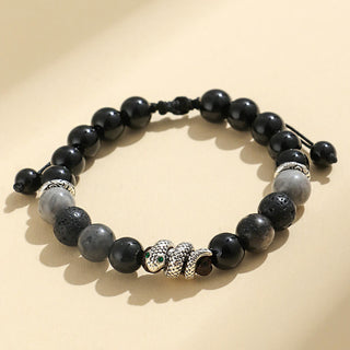 Buddha Gift Black Onyx Black Glitter Stone White Agate White Turquoise Year Of The Snake Protection Bracelet