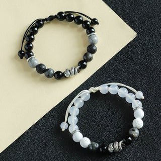 Buddha Gift Black Onyx Black Glitter Stone White Agate White Turquoise Year Of The Snake Protection Bracelet