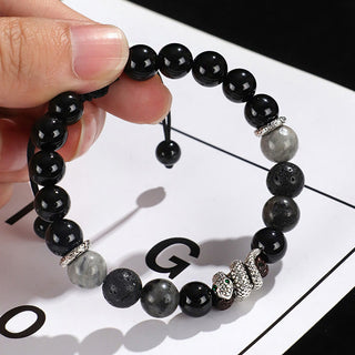 Buddha Gift Black Onyx Black Glitter Stone White Agate White Turquoise Year Of The Snake Protection Bracelet