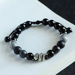 Buddha Gift Black Onyx Black Glitter Stone White Agate White Turquoise Year Of The Snake Protection Bracelet