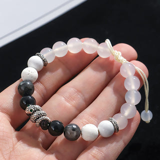 Buddha Gift Black Onyx Black Glitter Stone White Agate White Turquoise Year Of The Snake Protection Bracelet