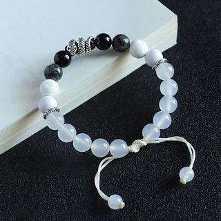 Buddha Gift Black Onyx Black Glitter Stone White Agate White Turquoise Year Of The Snake Protection Bracelet