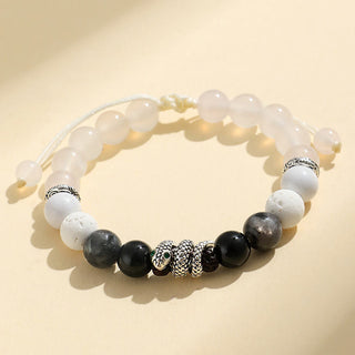 Buddha Gift Black Onyx Black Glitter Stone White Agate White Turquoise Year Of The Snake Protection Bracelet