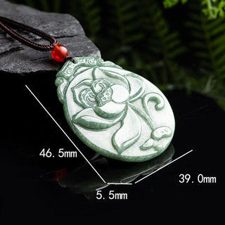 Buddha Gift Round Lotus Pattern Jade Abundance Prosperity Necklace Rope Pendant