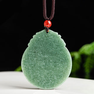 Buddha Gift Round Lotus Pattern Jade Abundance Prosperity Necklace Rope Pendant