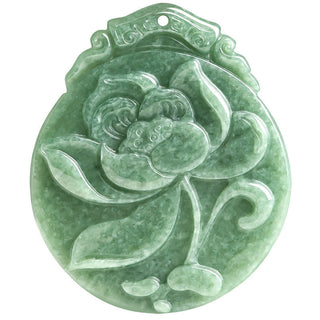 Buddha Gift Round Lotus Pattern Jade Abundance Prosperity Necklace Rope Pendant