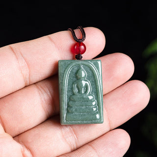Buddha Gift Formless Buddha Jade Square Amulet Prosperity String Necklace Pendant