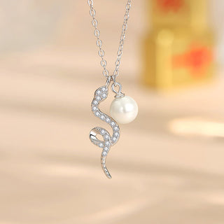 Buddha Gift 925 Sterling Silver Pearl Year Of The Snake Blessing Sincerity Necklace Pendant