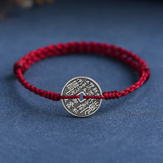 Buddha Gift 925 Sterling Silver Coin Protection Braided Bracelet Anklet