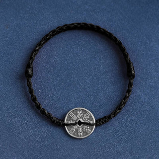 Buddha Gift 925 Sterling Silver Coin Protection Braided Bracelet Anklet