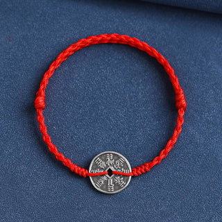 Buddha Gift 925 Sterling Silver Coin Protection Braided Bracelet Anklet