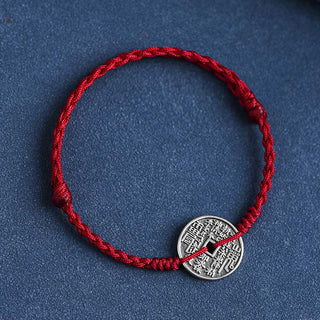 Buddha Gift 925 Sterling Silver Coin Protection Braided Bracelet Anklet