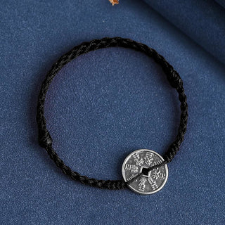 Buddha Gift 925 Sterling Silver Coin Protection Braided Bracelet Anklet