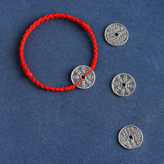 Buddha Gift 925 Sterling Silver Coin Protection Braided Bracelet Anklet