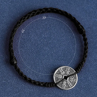 Buddha Gift 925 Sterling Silver Coin Protection Braided Bracelet Anklet