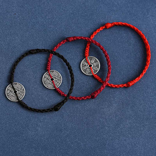 Buddha Gift 925 Sterling Silver Coin Protection Braided Bracelet Anklet