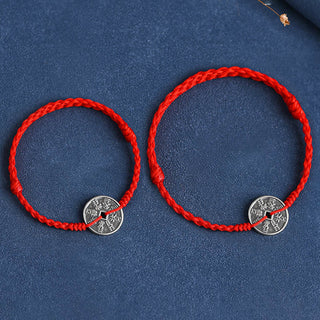 Buddha Gift 925 Sterling Silver Coin Protection Braided Bracelet Anklet