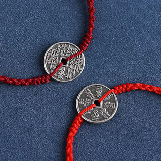 Buddha Gift 925 Sterling Silver Coin Protection Braided Bracelet Anklet